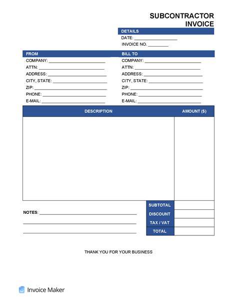 Invoice Template Subcontractor