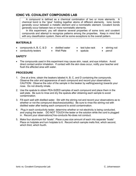 Read Ionic Vs Covalent Compounds Lab Answers 