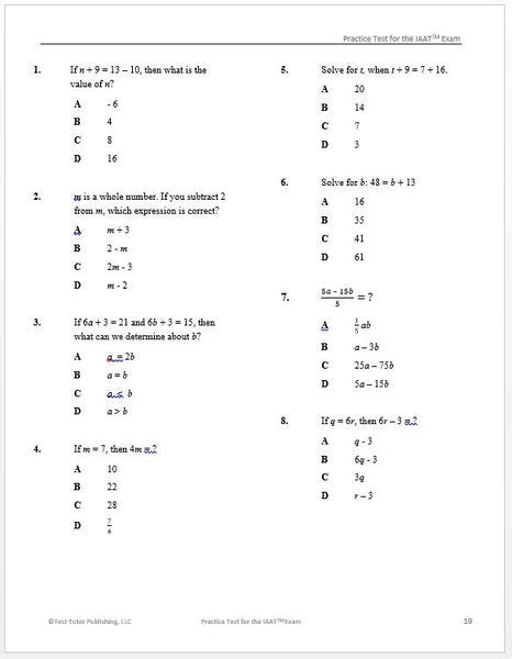 Iowa Algebra Aptitude Test Practice