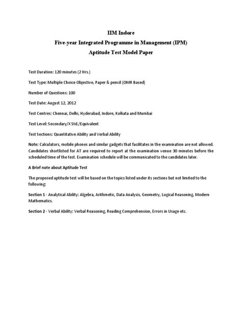 Ipm Aptitude Test Solved Sample Papers