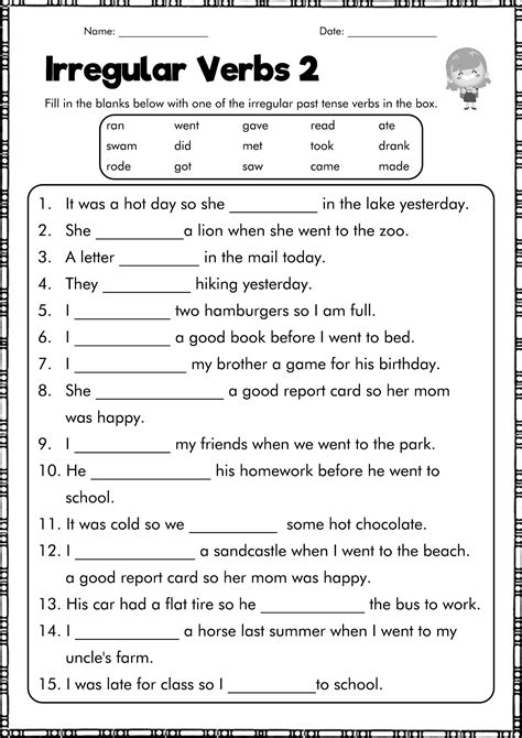 Irregular Past Tense Verbs Worksheets Free Past Tense Verbs Worksheet - Past Tense Verbs Worksheet