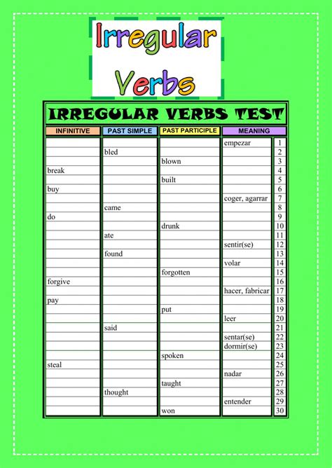 Irregular Verbs Test 2 Online Exercise For Grade Verb Worksheets 6th Grade - Verb Worksheets 6th Grade