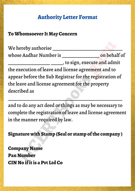Irrevocable Letter Of Authority Format Sbi