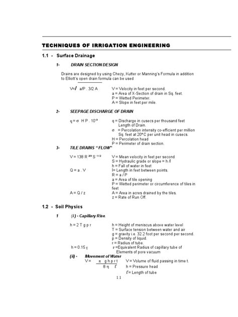 Irrigation Engineering Formulas