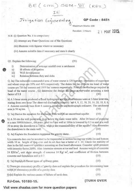 Irrigation Question Paper 2015