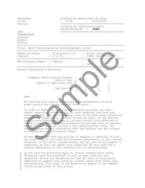 irs audit reconsideration sample letter