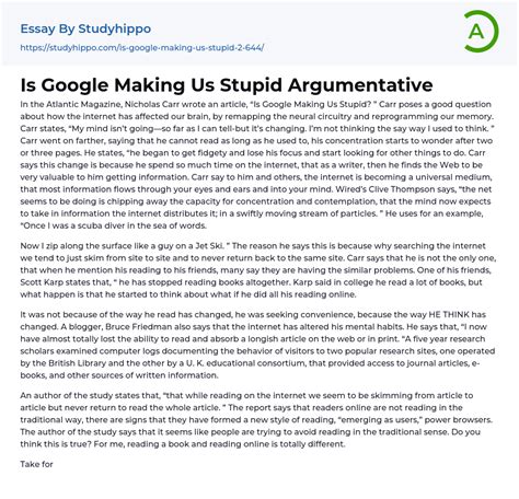 is google making us stupid argumentative essay