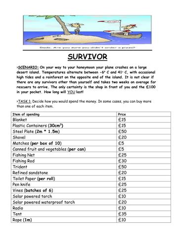 Read Online Island Survival Worksheet Sitesalive 