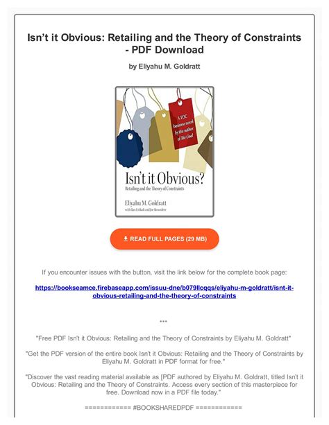 Read Isn T It Obvious Retailing And The Theory Of Constraints 