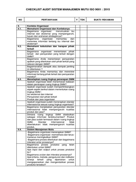 Iso Maintenance Audit Checklist