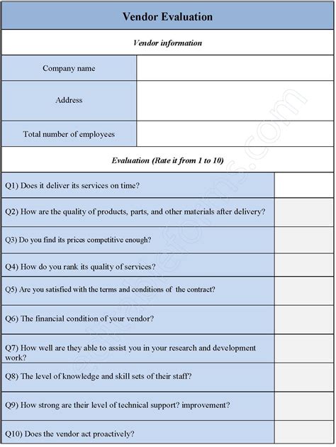 Iso Vendor Evaluation Form Template
