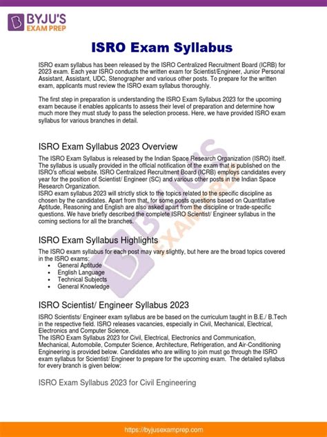 Isro Exam Syllabus