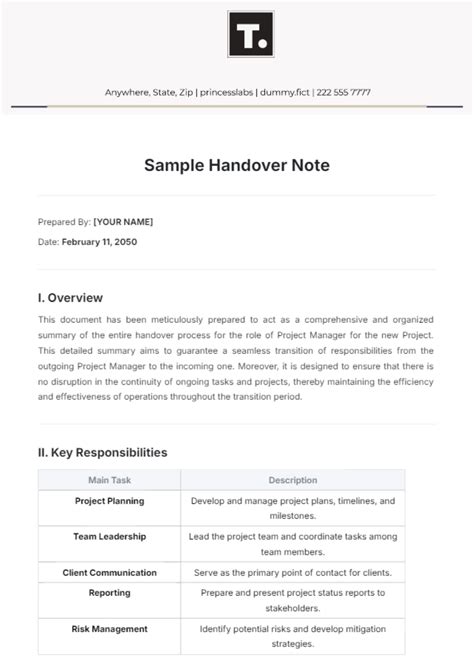it manager handover sample