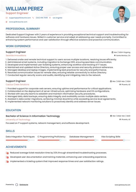 It Support Engineer Resume