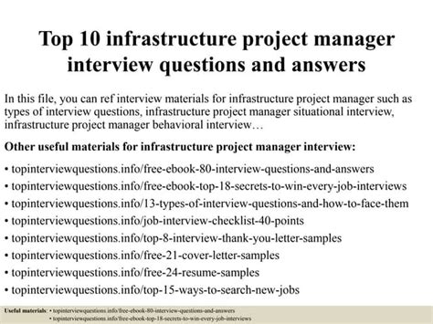 Download It Infrastructure Project Manager Interview Questions And 
