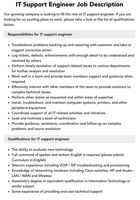 Read It Support Engineer Job Description 