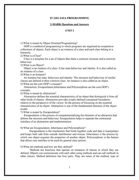 Full Download It2301 Java Programming Question Bank With Answers 
