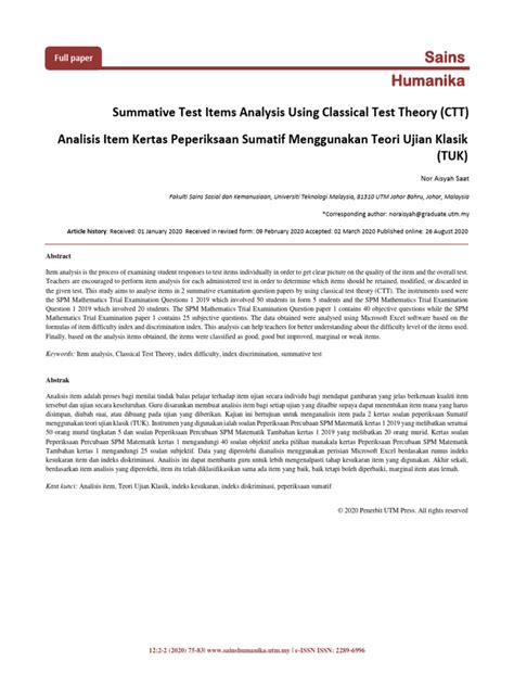 Item Analysis Of Summative Test