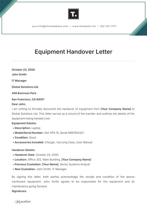 Item Handover Letter