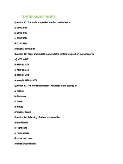 Iti Fitter Objective Type Questions And Answers