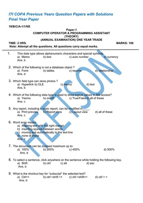 Iti Previous Year Question Paper