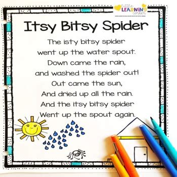 Itsy Bitsy Spider Poem Printable   Learning Video The Itsy Bitsy Spider Song Kids - Itsy Bitsy Spider Poem Printable