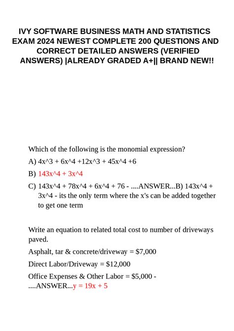 Ivy Software Business Statistics Final Answers
