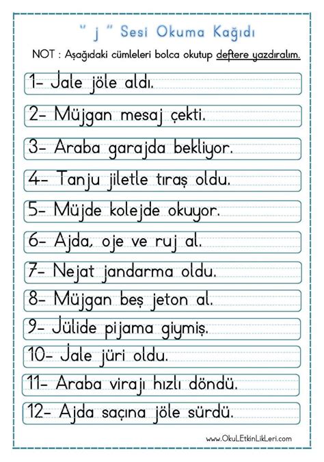 j ’’ Sesi Okuma Kağıdı OkuL EtkinLikLeri – Eğitime Yeni Bir Bakış.