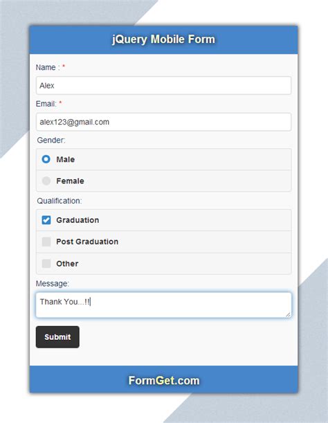 jQuery Mobile Form Example FormGet