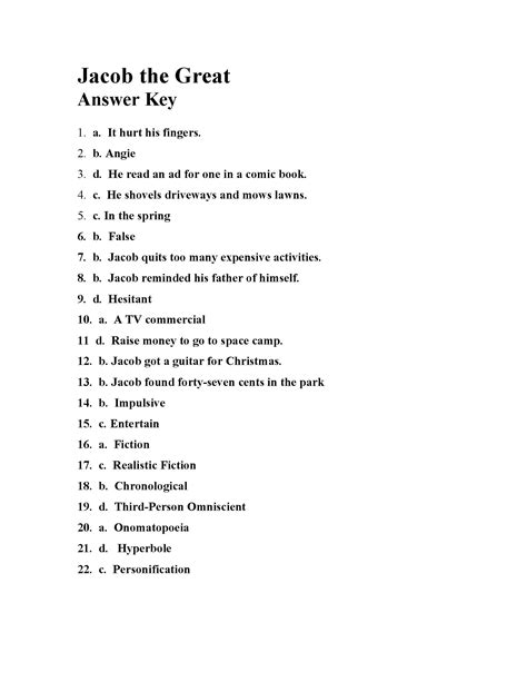 Jacob The Great Answer Sheet