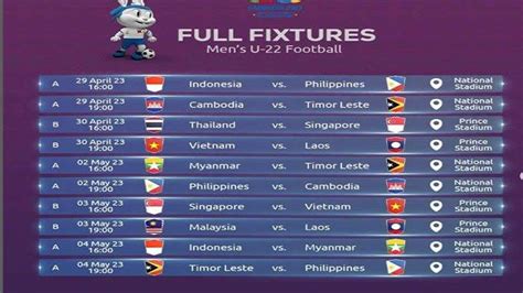 jadwal sea games kamboja sepak bola 2023