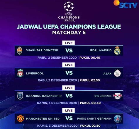 JADWAL UCL MALAM INI DI SCTV - Siaran Langsung Liga Champions Musim Ini Akhirnya Kembali