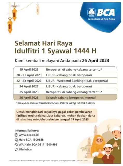 JAM OPERASIONAL BANK BCA - Jadwal Operasional Bank BCA, BNI, & BRI saat Libur 9-10 Mei 2024