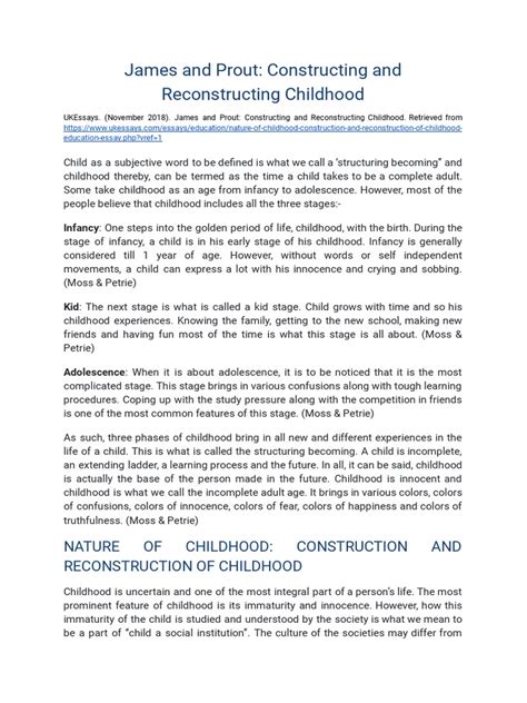 James And Prout Constructing And Reconstructing Childhood