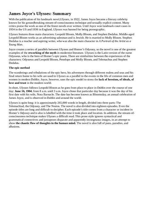 James Joyce Ulysses Summary