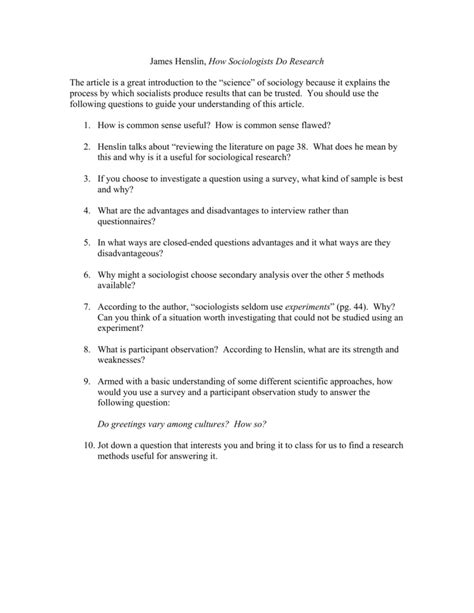 Download James Henslin How Sociologists Do Research 