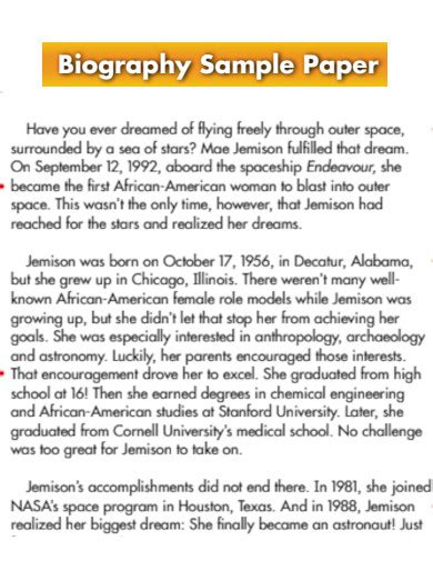 jana la raza biography sample paper