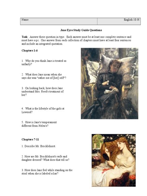 jane eyre study guide answer key