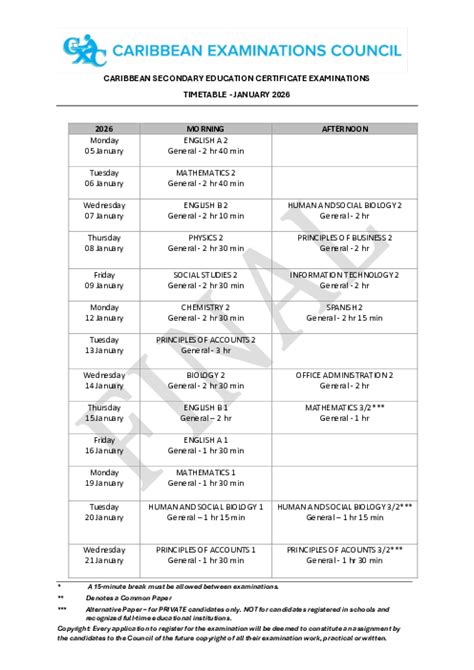january 2014 cxc timetable