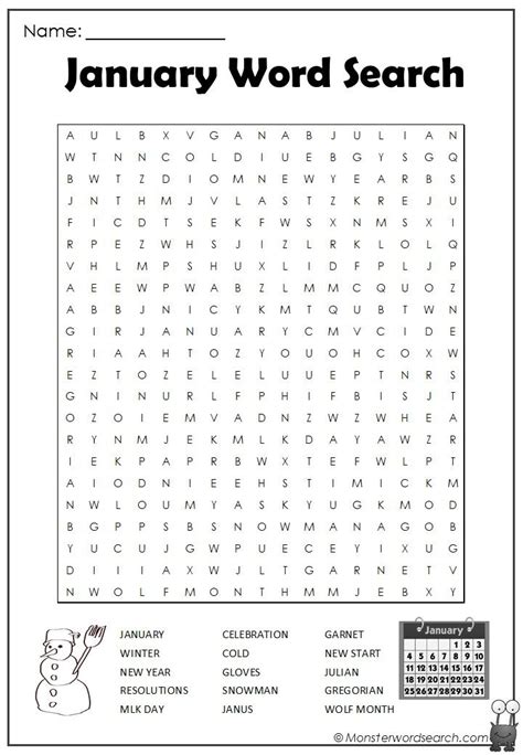 January Word Search Puzzle   Free Printable January Word Search Made With Happy - January Word Search Puzzle