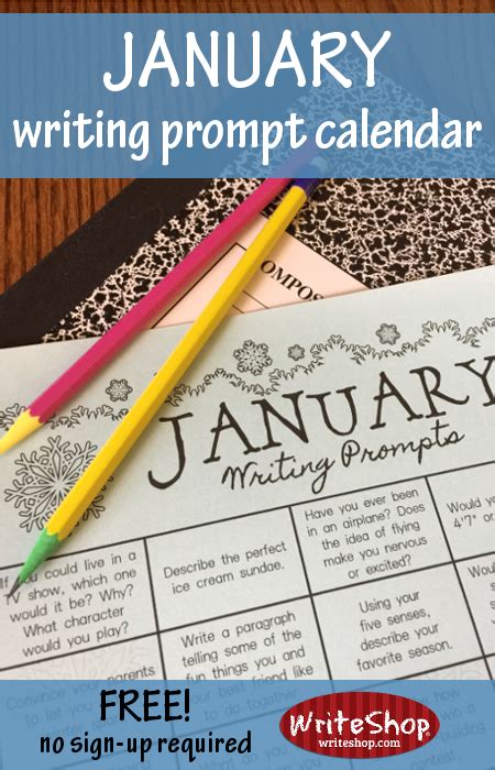January Writing Prompt Calendar Writeshop Writing Prompts Calendar - Writing Prompts Calendar