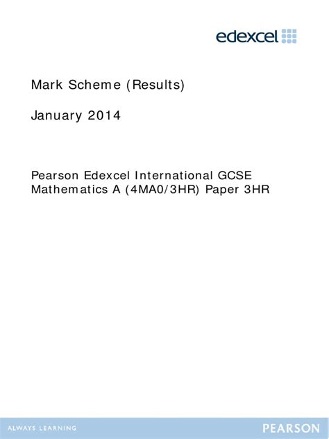 Full Download January 2014 Mathematics Paper 3Hr Mark Scheme File Type Pdf 