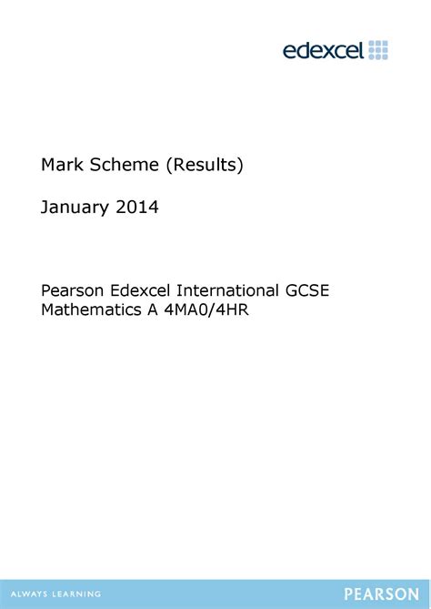 Full Download January 2014 Mathematics Paper 4Hr Mark Scheme 