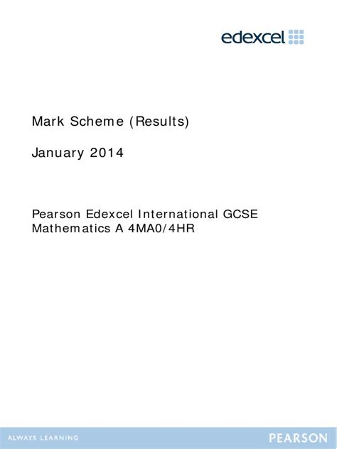 Full Download January 2014 Mathematics Paper 4Hr Mark Scheme 