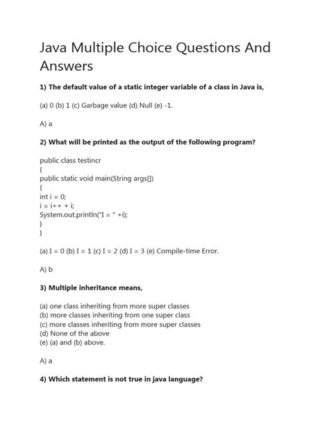 Java Array Multiple Choice Questions And Answers