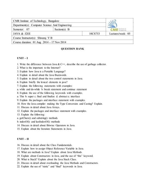 java important examination question bank with answers
