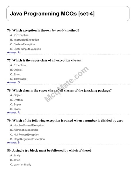 Java Mcq Questions