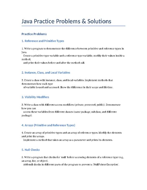 Java Practice Problems With Solutions