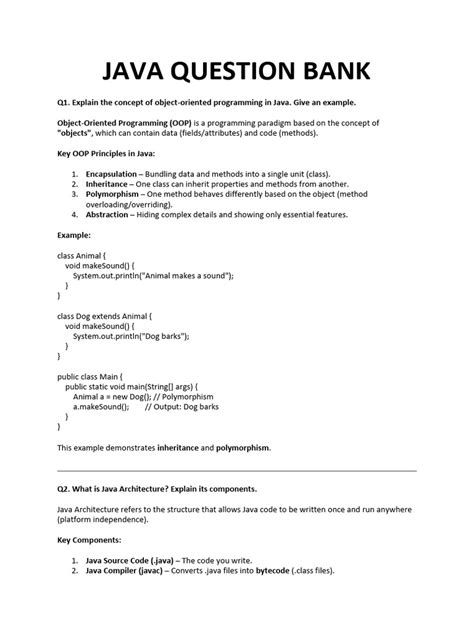 Java Programming Question Bank With Answers Free Download