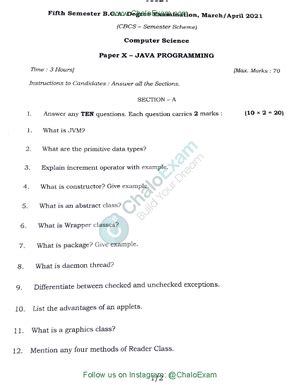 Java Programming Question Paper Hcit